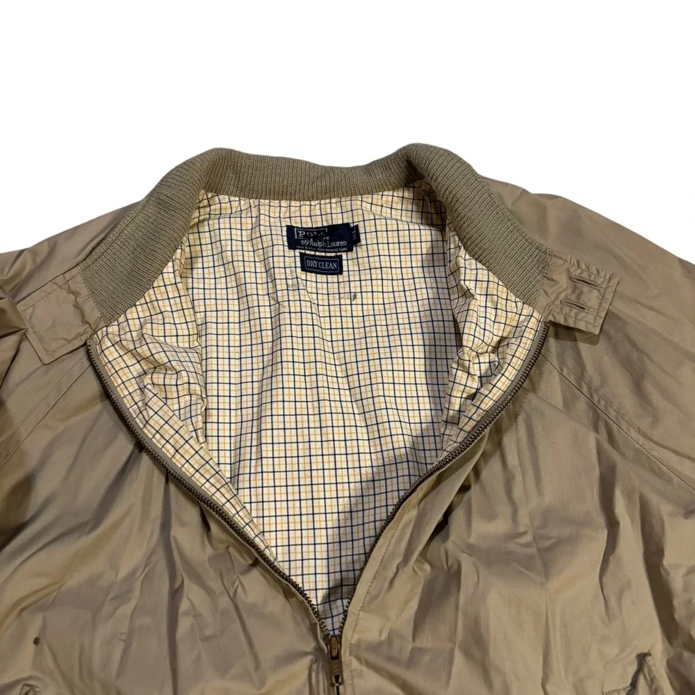 Polo Ralph Lauren Vintage Bedford Twill Jacket Tan Beige Plaid Lined Mens XL USA